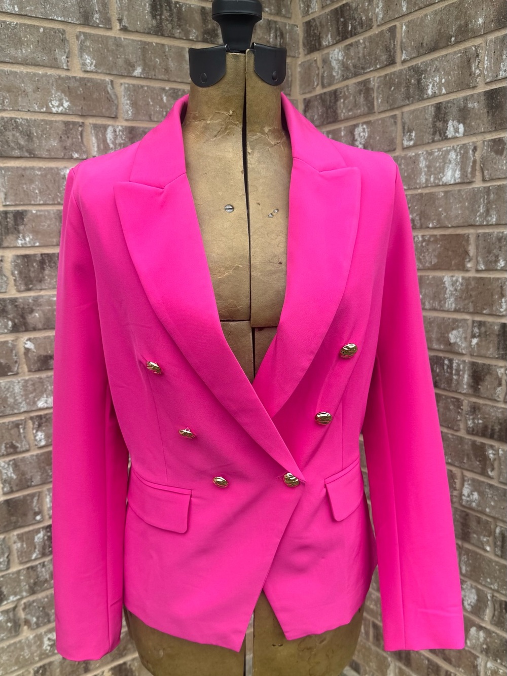 Sincerely Jules Hot Pink Double-Breasted Blazer with Gold Buttons